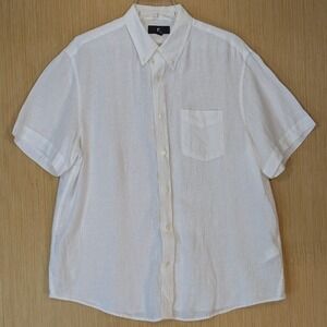 Banana Republic Mens White 100% Linen Short Sleeve Button Down Shirt Large Beach